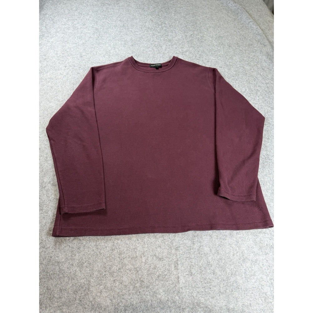 Banana Republic Mens Long Sleeve Pullover Crew 2XL Maroon Waffle Knit Midweight